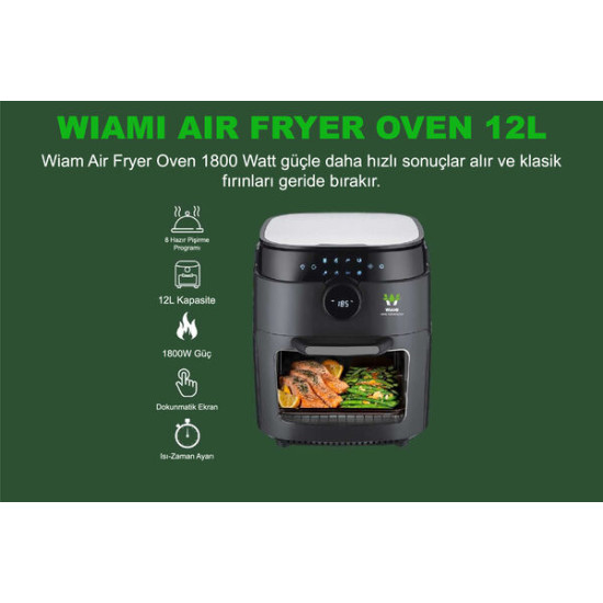 Wiami AirFryer Oven 12 L Akıllı Yağsız Fritöz Siyah